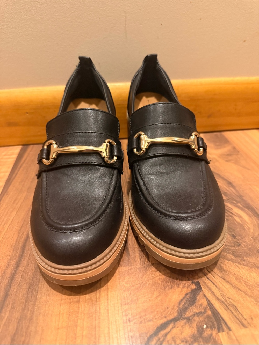 Time and Tru Black Loafers with Gold Bit Accent - Picture 1 of 3